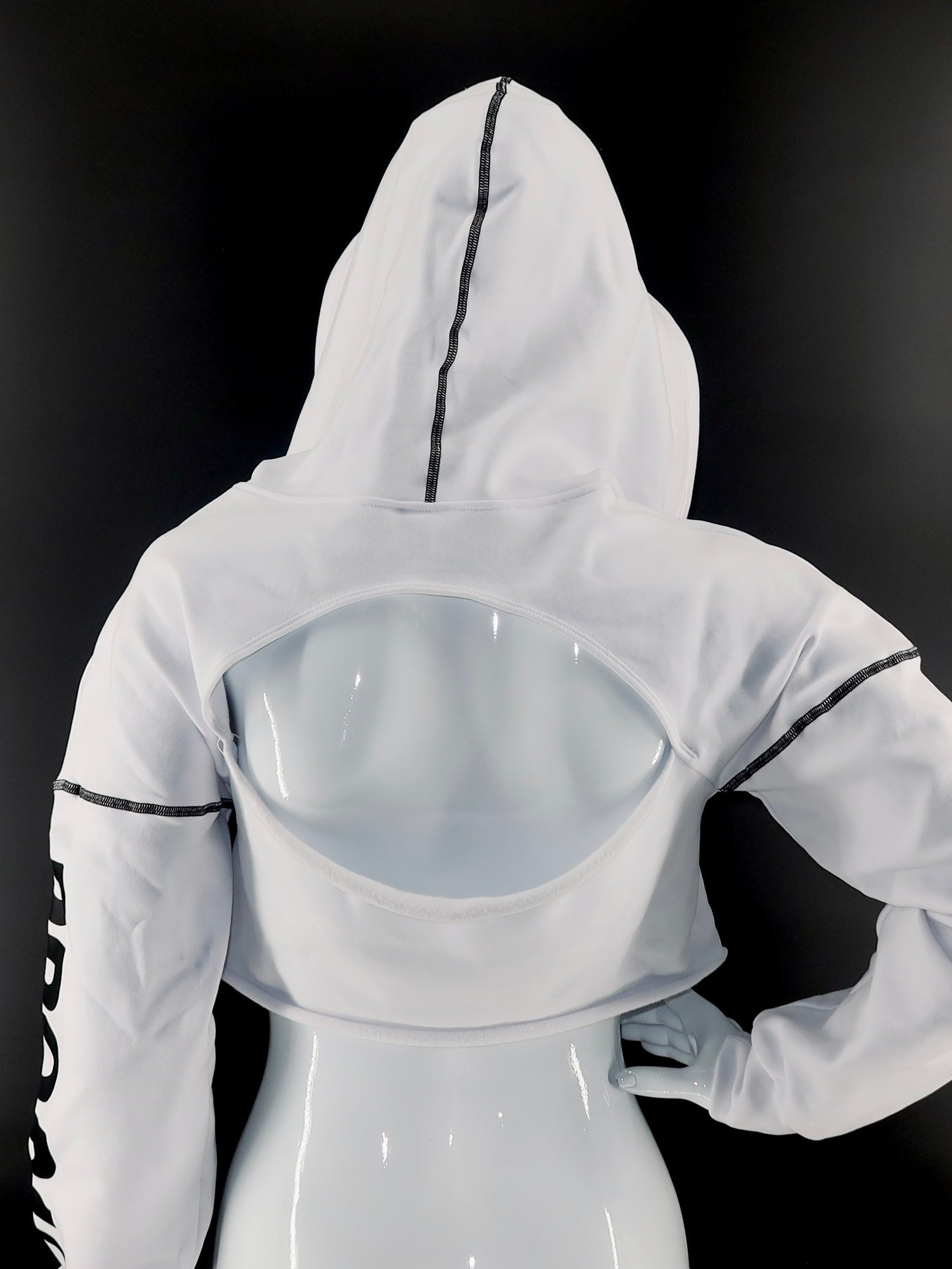 White Open Back Crop Hoodie
